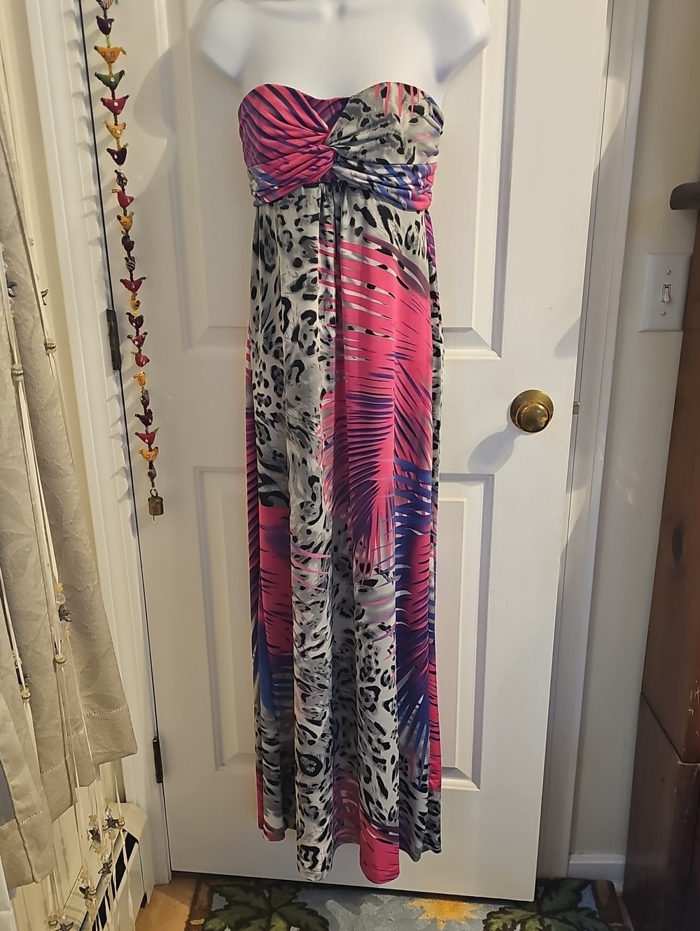 Animal Print Tropical Print Strapless Maxi Dress
